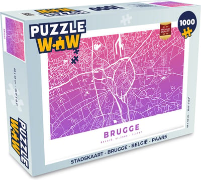 Puzzel Stadskaart - Brugge - België - Paars - Legpuzzel - Puzzel 1000 stukjes volwassenen - Plattegrond