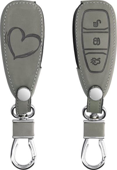kwmobile autosleutelhoes geschikt voor Ford 3-knops autosleutel Keyless Go - beschermhoes van imitatieleer - Brushed Hart design - grijs