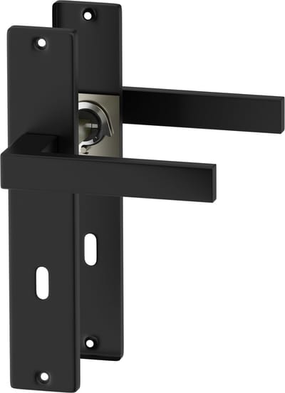 ERGO line Deurbeslag set Binnendeur - Cube - Deurkruk Zwart - met sleutelgat SL56 - deurgrepen voor kamerdeuren, mat zwart, Deurklink met schild, langschild deurkrukset, mat zwart