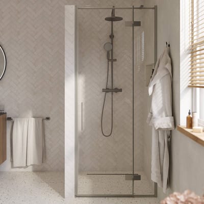 Saqu Grace draaideur met vast paneel rechts incl. antikalk 90x210cm geborsteld grijs