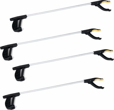 Zwerfvuilgrijper/afvalgrijper zwart/grijs - 4x - 76 cm - kunststof - Grijparmen - Vuilnisgrijpers