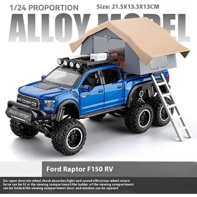 1:24 Ford Raptor F150 Kampeer Camper Off Road Pick-up Truck Legering Metaal Diecast Model Auto Geluid & Licht Serie Speelgoed Cadeaus Voor Kinderen gray