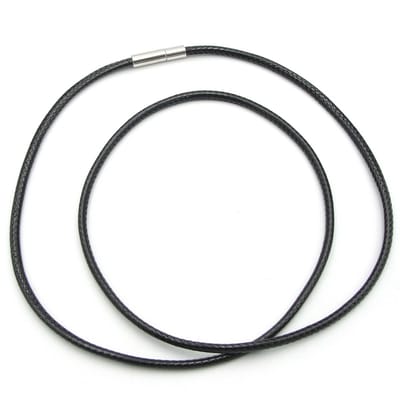 Zwart kunstleer waxkoord 3mm dik met zilverkleurige sluiting, lengte 55 cm