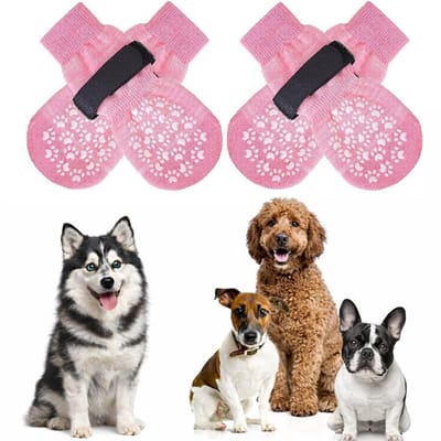 Aventrix Hondensokken Antislip – Maat S – Honden Sokken tegen Uitglijden en Likkende Poten – Klittenband – Pootbescherming Binnen & Buiten – Set van 4 - Roze