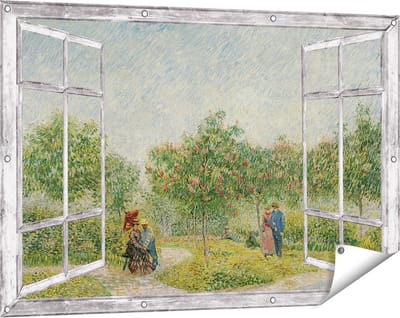 Gards Tuinposter Doorkijk Tuin met Geliefden - Vincent van Gogh - 120x80 cm - Tuindoek - Tuindecoratie - Wanddecoratie buiten - Tuinschilderij