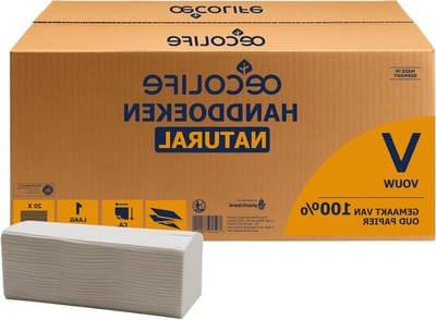 Papieren handdoeken Natural, 4800 vellen, 1-laags, V-vouw, 25 x 23 cm, 100% oud papier