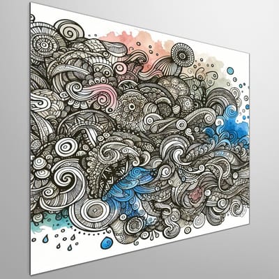 Doodle aquarel schilderij | Abstracte waterverf creatie vol inspirerende willekeurige lijnen en kleuren | Kunst - 100x100 centimeter op Dibond | Foto op Dibond