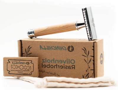Veiligheidsscheermes - Zero Waste Scheermes - Duurzaam Scheren - Handvat van Olijfhout - 10 Scheermesjes - Houtkleur