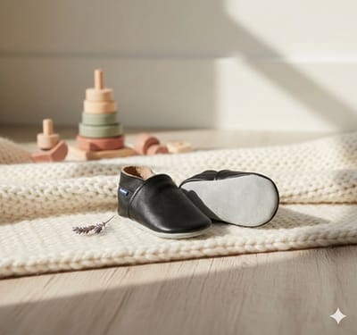 Stabifoot Babyslofjes – Zacht Leer – Cadeaudoos - Linnen zakje - Barefoot - BLACK 3 - 6