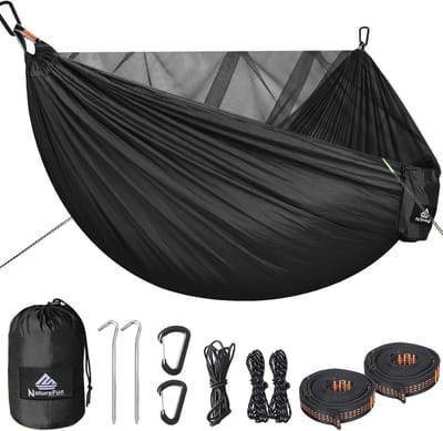 Reisinsectennet Hangmat voor Kamperen - 300 kg Draagvermogen, Ademend en Sneldrogend Parachute Nylon - Inclusief Karabijnhaken en Touwen