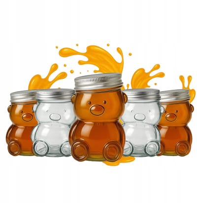 5x Glazen Potje Beer 30ml met Deksel - Miel, Jam, Kruiden