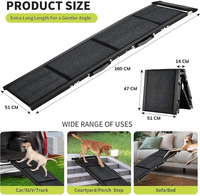 Emvae Hondenramp voor Auto - Extra Brede Opvouwbare Loopplank - Compact - Antislip - 160 x 51 cm - Tot 113 kg