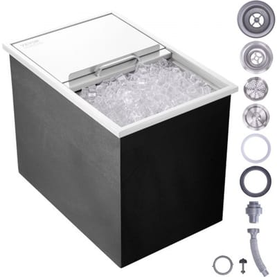 VEVOR 109,48 L inbouw-ijsbox, 683 x 455 x 536 mm roestvrijstalen ijskoeler, commerciële ijscontainer met schuifdeksel, ingebouwde ijskast, afvoerpijp en afvoerplug inbegrepen