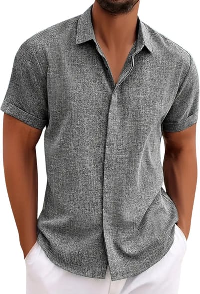 Livano Linnen Blouse Heren - t shirt - Polo - Overhemd - Shirt - Zomer - Ibiza Stijl - Donkergrijs - Maat S