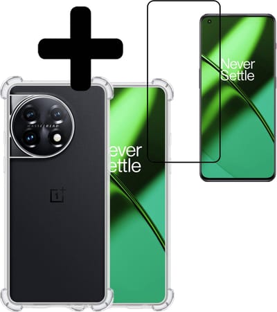 Hoesje - Met Screenprotector - Geschikt voor OnePlus 11 - Sterk & Shockproof - Siliconen Case - Back Cover - Telefoon Hoes - Shock Proof - Telefoonhoesjes - Transparant