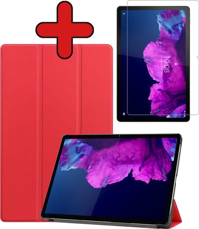 Hoesje - Geschikt voor Lenovo Tab P11 Plus - Met Screenprotector - Hardcover Book Case - Trifold Bookcase Hoes - Hard Cover - Tablethoes - Rood
