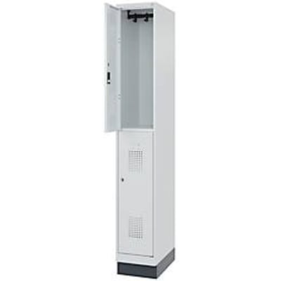 Brandweerkast met dubbele verdieping C+P Flexo Wit, 1 compartiment met 2 vakken, sokkel, B 300 x D 500 x H 1950 mm, RAL 7035 lichtgrijs/RAL 7016 antracietgrijs