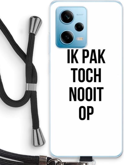 Case Company® - Hoesje met koord geschikt voor Xiaomi Redmi Note 12 Pro 5G hoesje met Koord - Ik pak nooit op - Telefoonhoesje met Zwart Koord - Bescherming aan alle Kanten en Over de Schermrand