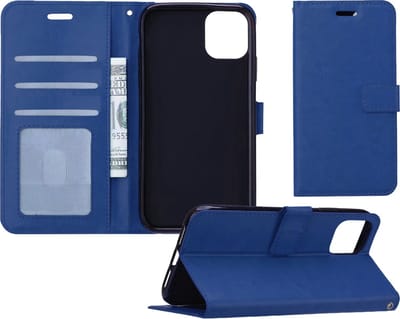 Hoes - Met Pasjeshouder - Geschikt voor Apple iPhone 11 Pro Max - Luxe Bookcase Portemonee - Flip Case - Kunstleer Book Case - Flipcase - Book Cover - Walletcase - PortemonneeHoes - Donkerblauw