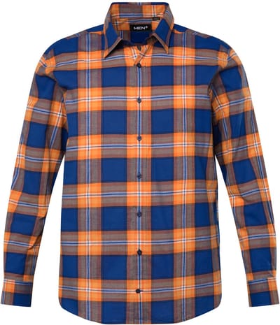 Men Plus - Heren - Geruit overhemd lange mouwen kentkraag comfortabele pasvorm - Pompoen - Maat 3XL