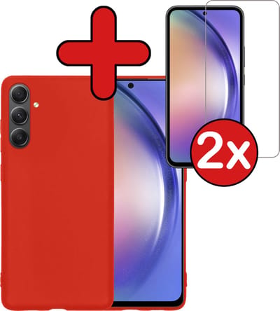 Hoesje - Met 2x Screenprotector - Geschikt voor Samsung Galaxy A54 - Sterk & Shockproof - Telefoon Hoes - Back Cover - Siliconen Case - Telefoonhoes - Rood