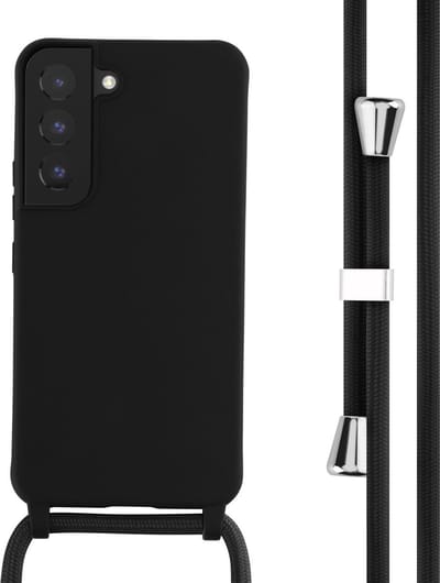 Siliconen Backcover hoesje met Koord - Geschikt voor Samsung Galaxy S22 Plus - TPU/Siliconen - Koord - Zwart