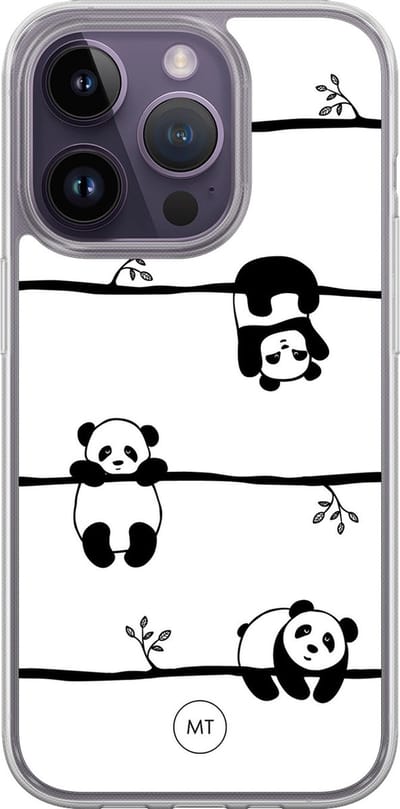 Hybride hoesje geschikt voor iPhone 15 Pro - Panda - Extra bescherming - Luxe beschermhoes - TPU case - Transparant, Zwart, Wit - Mooie Telefoonhoesjes