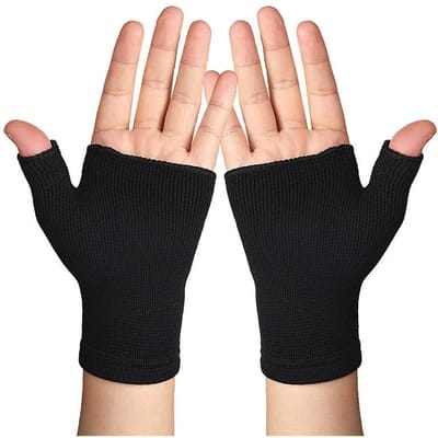 Sport Handpalm Breien Ademend Buiten Fietsen Fitness Gewichtheffen Antislip Halve Vinger Elastische Drukhandschoenen Beschermende Uitrusting one size fits all zwart