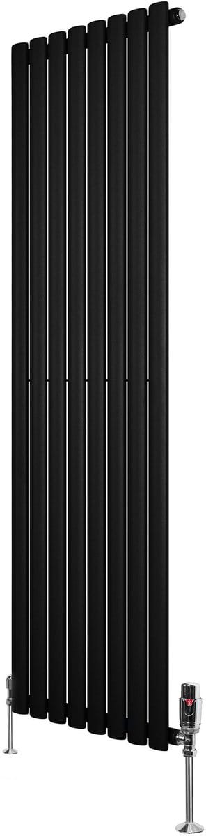 Ovale radiator 1 kolom - 1600x480 mm - zwart - thermostaatkraan