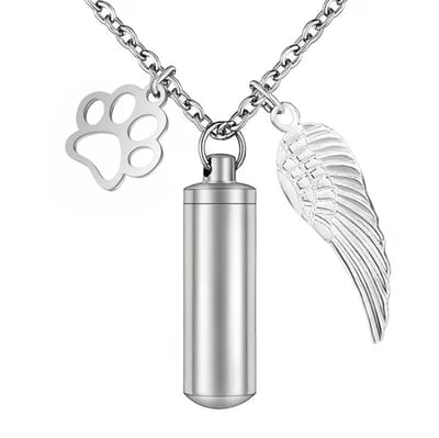 Ashanger cilinder hond | Zilver | Ashanger Cilinder met Hondenpoot en vleugel | Ashanger hond | Asketting cilinder hondenpoot | Herdenkingssieraad Hond | Petshop Seven