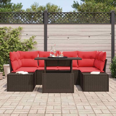 vidaXL - Tuinbank - Set - 7 - st - 6-Aantal - zitplaatsen - Bruin - en - Rood
