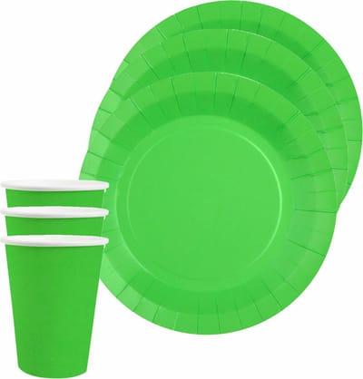 Santex feest/verjaardag servies set - 10x gebaksbordjes en bekertjes - felgroen - karton
