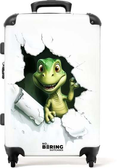 NoBoringSuitcases.com® - Kinderkoffer groot - Kindertrolley koffer - Dinosaurus - Scheur - Rolkoffer lichtgewicht - Reiskoffer met 4 wielen - Grote trolley XL - 20 kg bagage