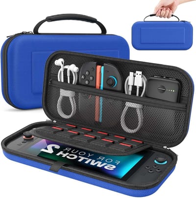 Draagbare Reistas voor Nintendo Switch 2, Beschermende Hard Shell met Ruimte voor 10 Cartridges en Accessoires, Ideaal voor Reizen en Spellen, Indigo