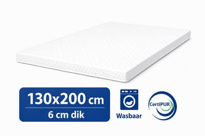 Kikishop Topdekmatras 130x200 – 6 cm HR Koudschuim – Afritsbaar & Wasbaar – CertiPUR® Gecertificeerd – Medium Hardheid – Comfort Matrastopper