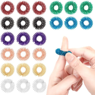 Dailygoods- Acupressuurring Set 32 Stuks - Massageringen voor Vingers - Stressvermindering - Sensorische Ringen - Elastisch Ontwerp - Verbetert Bloedcirculatie - Vingermassagering
