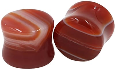 Dailygoody - Oorpluggen - Zijde Onyx - Uniek Design - 6mm - Dubbelflare Ooruitbreiding - Natuursteen - Geschikt voor Unisex - Rood-Turquoise