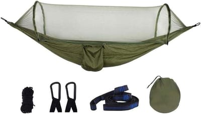 Kampeerhangmat Klamboe - Dubbele Hangmat - Buiten Ontspannen - Inclusief Ophangmateriaal - 270x140cm - Groen
