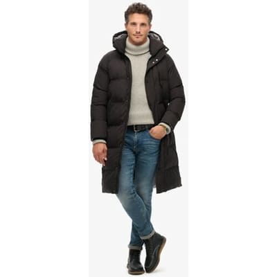 Superdry Lange Pufferjas met Capuchon Zwart Grootte: L