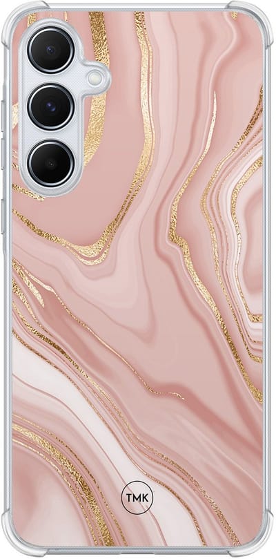 Shockproof hoesje geschikt voor Samsung Galaxy A55 - Rose marble - Schokbestendig - Verhoogde randen - TPU case - Extra Sterke Back Cover - Marmer - Transparant, Roze