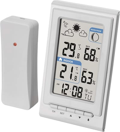 Weerstation Draasloos Binnen/Buiten - Weerstation - Wit - Draadloze Buitensensor - Nauwkeurige Temperatuur- en Vochtmeting - Voor Thuisgebruik