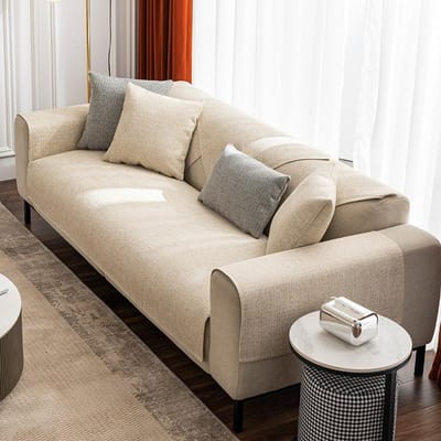 Linnen Bankhoes Effen Kleur Modern Woonkamer Antislip Combinatie Bankkussenhoes Volledige Hoes Meubelstofbescherming 70x90cm beige