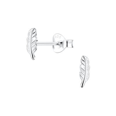 Joy|S - Zilveren veer oorbellen - 3 x 7 mm - klein veertje - kinderoorbellen