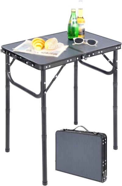 Campingtafel Opvouwbaar - Picknicktafel Draagbaar - Buitenactiviteiten Genieten - Verstelbare Hoogte - 60 x 60 cm - Grijs