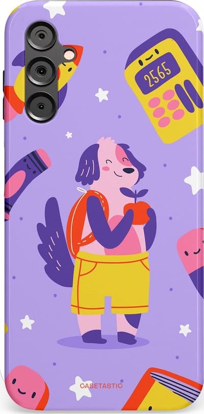 Casetastic hoesje geschikt voor Samsung Galaxy A14 (2023) 5G / Samsung Galaxy A14 (2023) 4G - Dubbellaagse bescherming - Tussen boeken en sterren - Fashion Case - Lavendel Geel