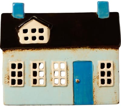 Ib Laursen - Keramieken huisje Nyhavn - waxinelichthouder - lichtblauw