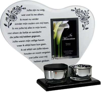 Waxinehouder in memoriam overleden glas hart met urn en gedicht Ouders ...