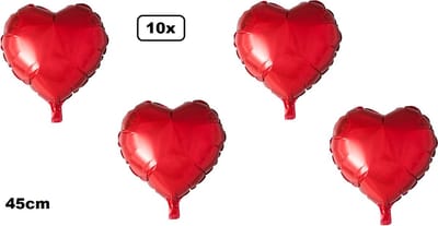 10x Folieballon Hart rood (45 cm) - trouwen huwelijk bruid hartjes ballon feest festival liefde red