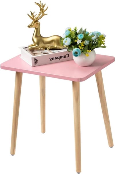 Bijzettafel Roze - Accenttafel Kleine Tafel - Woondecoratie Plaatsen - Stevige Houten Poten - 40x30x42 cm - Roze