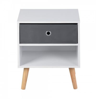 Furnish - Nachtkastje - Wit - Grijs - Hout - 29x39x48.3
